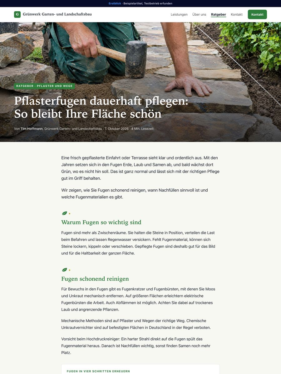 Beispiel eines Artikels für einen Garten- und Landschaftsbau